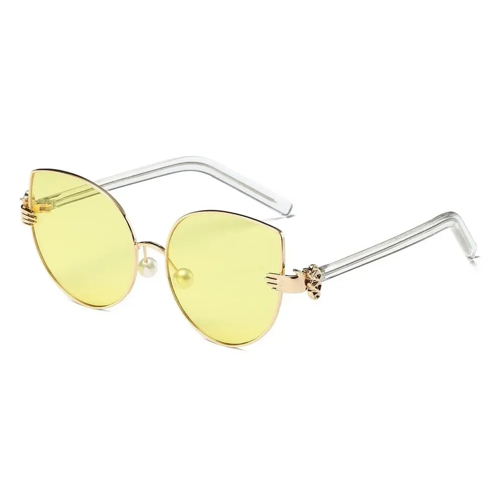 Striking Cat Eye Women's Metal Frame Yellow Lens Sunglasses Unique Statement